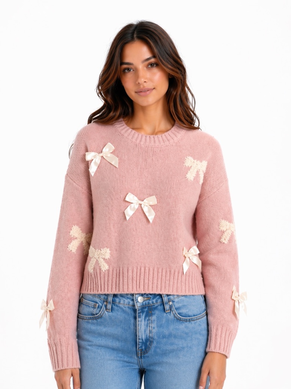 Pink Bow Knit Sweater Derek Heart Soft Coquette Pullover Size L NWT
